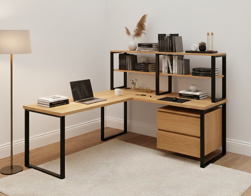 Escritorio en L para oficina, en un ambiente de trabajo