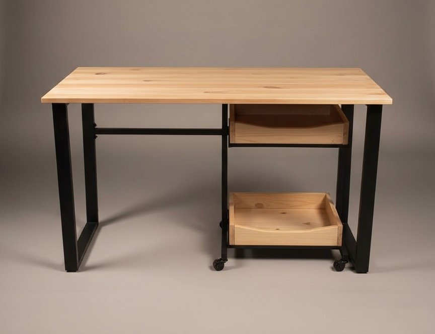 Escritorio de madera y metal con diseño minimalista