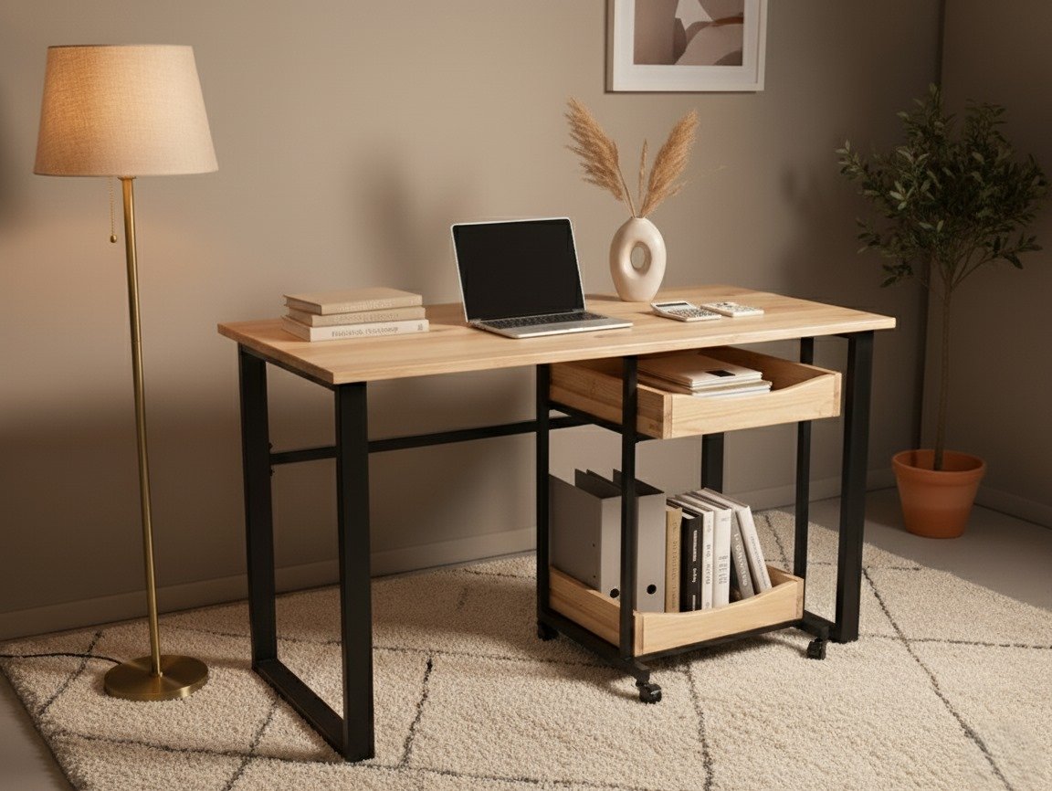 Detalle de las patas de metal del escritorio