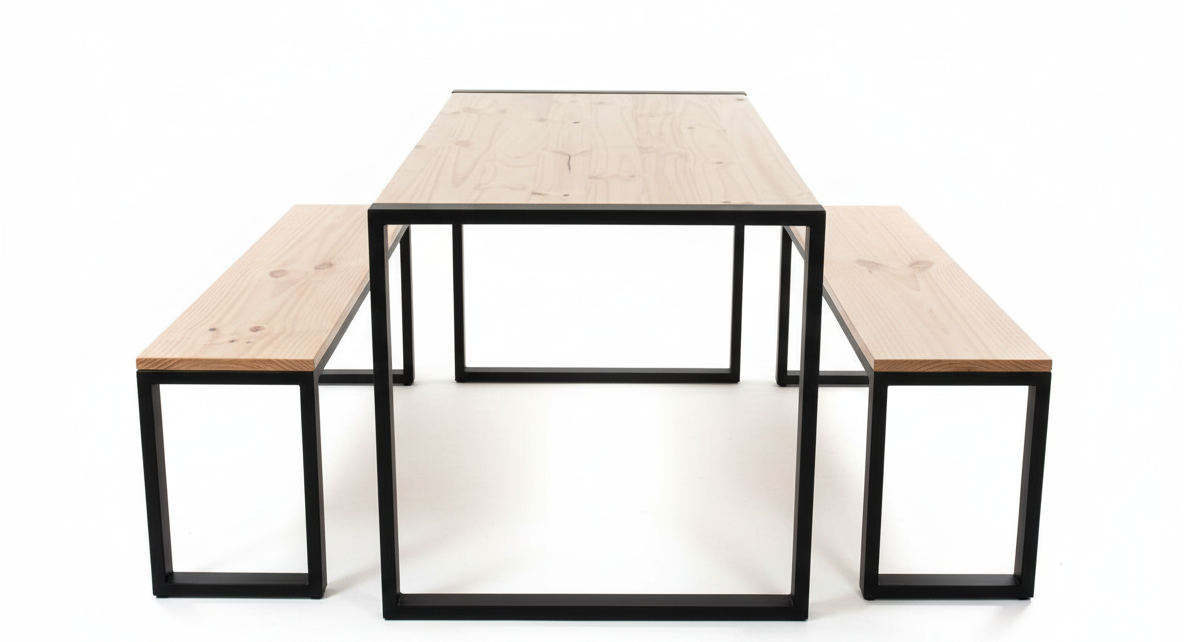 Comedor para restaurante de madera y metal, en un ambiente