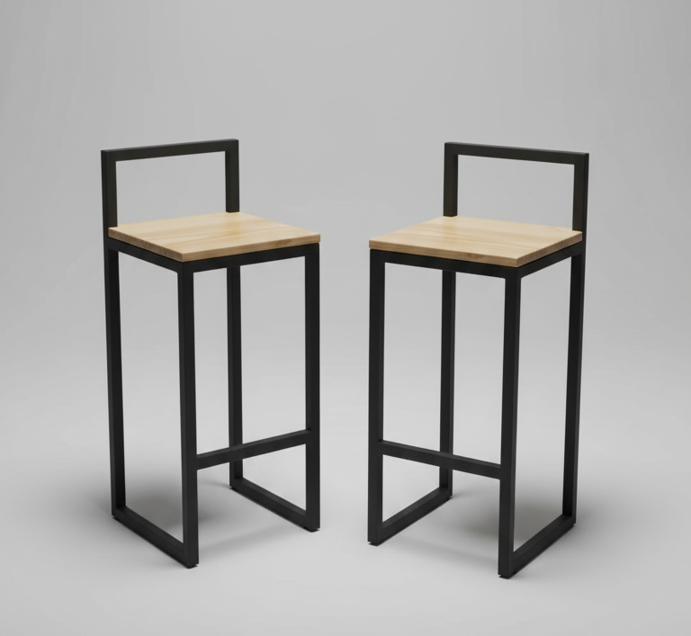 Silla para bar de madera y metal, vista lateral